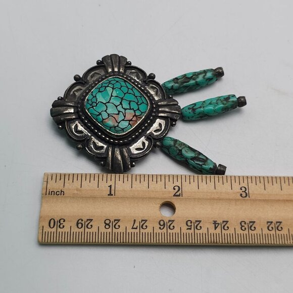 Vintage Parklane Silver Tone Turquoise Style Brooch With Dangle Beads - Picture 4 of 4